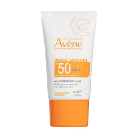 Avène front packaging showing tinted mineral fluid and SPF 50+ protection benefit