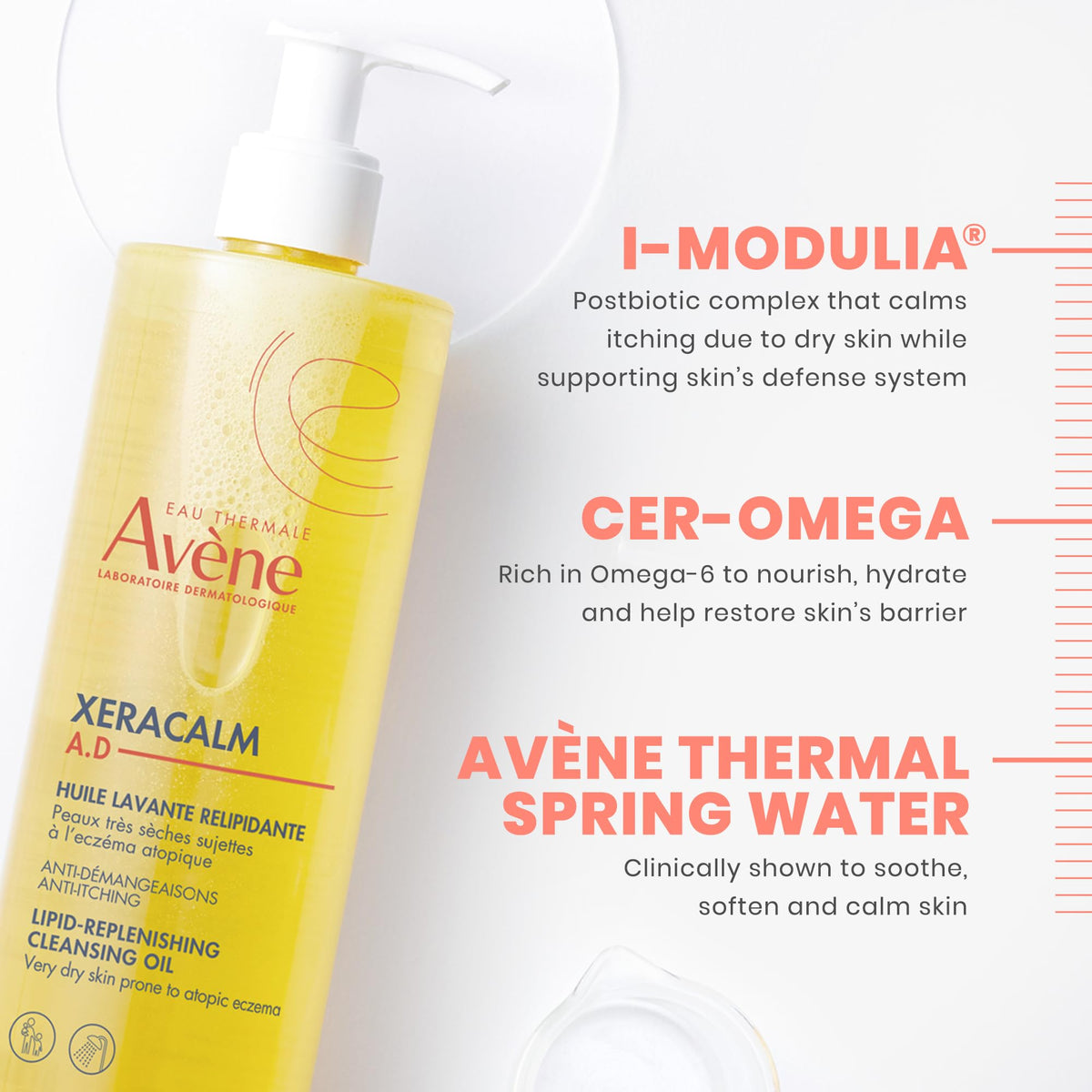 Eau Thermale Avène cleansing oil applied on hand, showing gentle spreadability and quick foaming