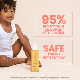 Eau Thermale Avène bottle staged by bathtub, suggesting gentle use during family bath routines