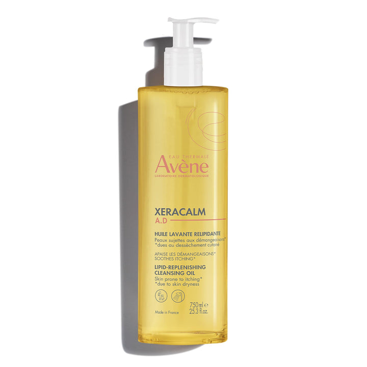 Eau Thermale Avène bottle front view showing label and pump, clear product identity and convenience