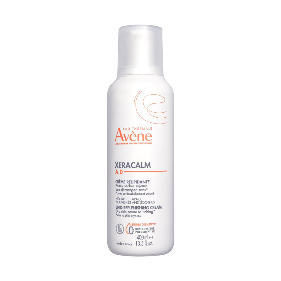 Eau Thermale Avène front pump bottle showing product and brand soothing benefits