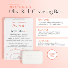 Close-up of cleansing bar texture by Avène highlighting gentle moisturizing feel