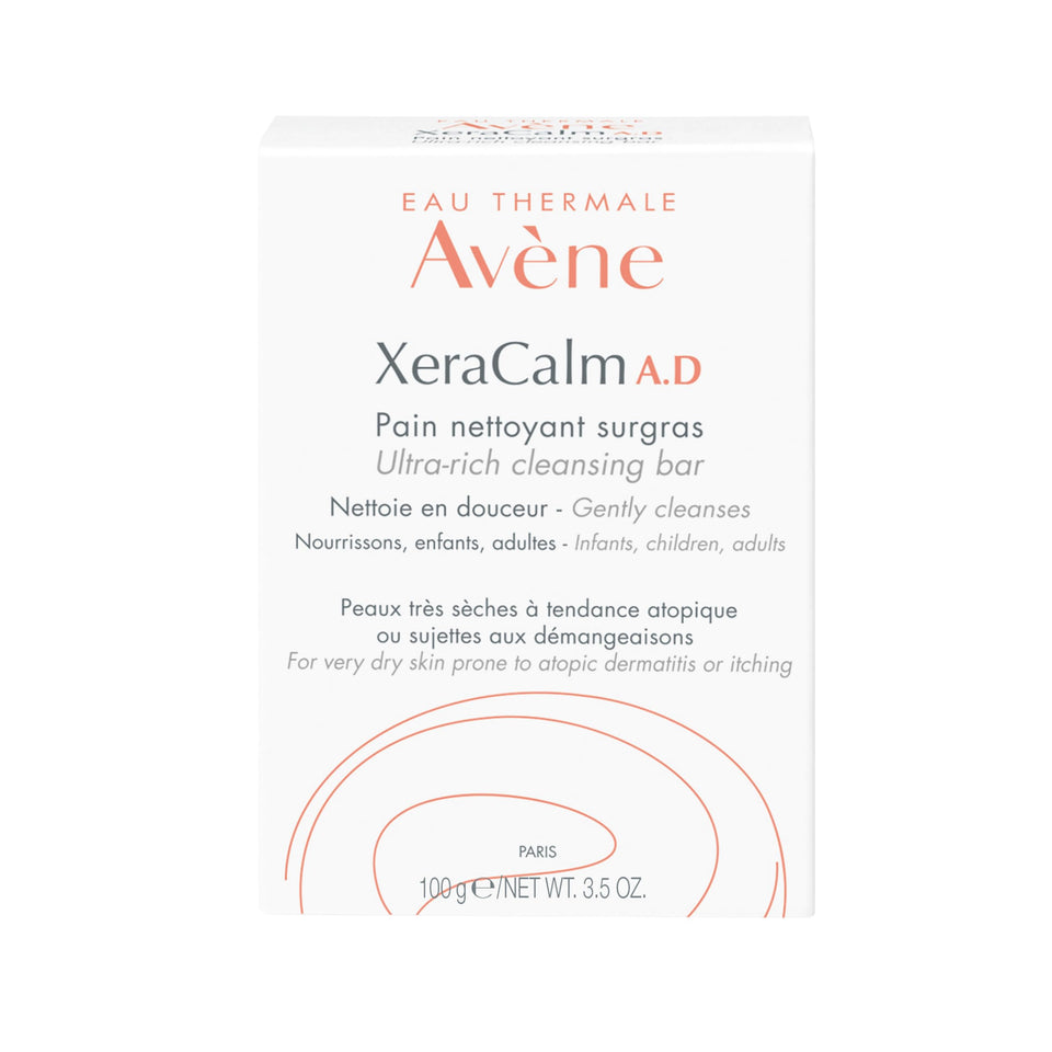 Avène Xercalm A.D front packaging showing fragrance-free cleansing bar benefit