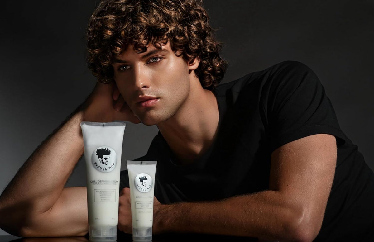 Avenue Man before and after curly hair comparison showing defined, frizz-reduced curls