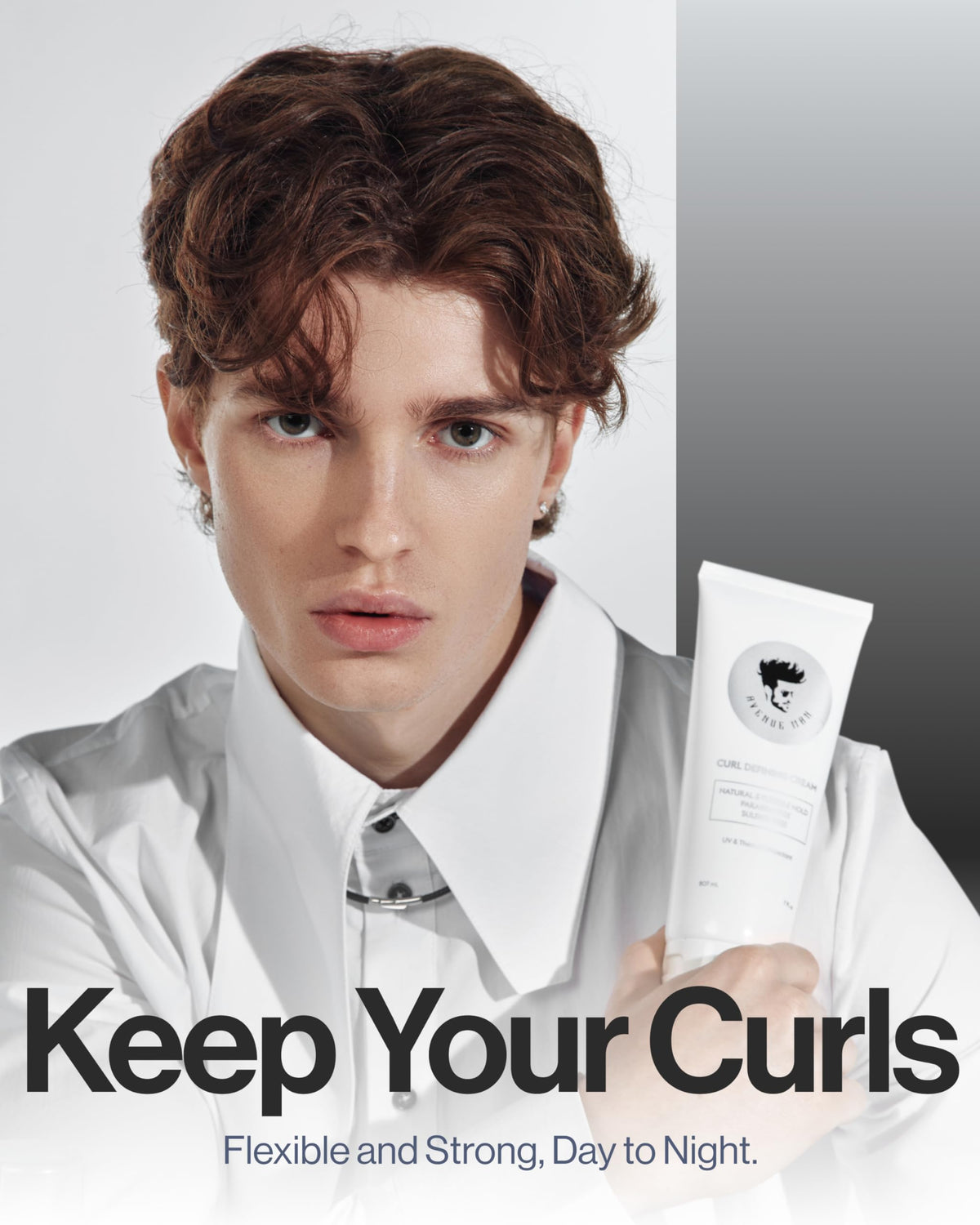 Avenue Man finished curly hairstyle on model demonstrating natural definition