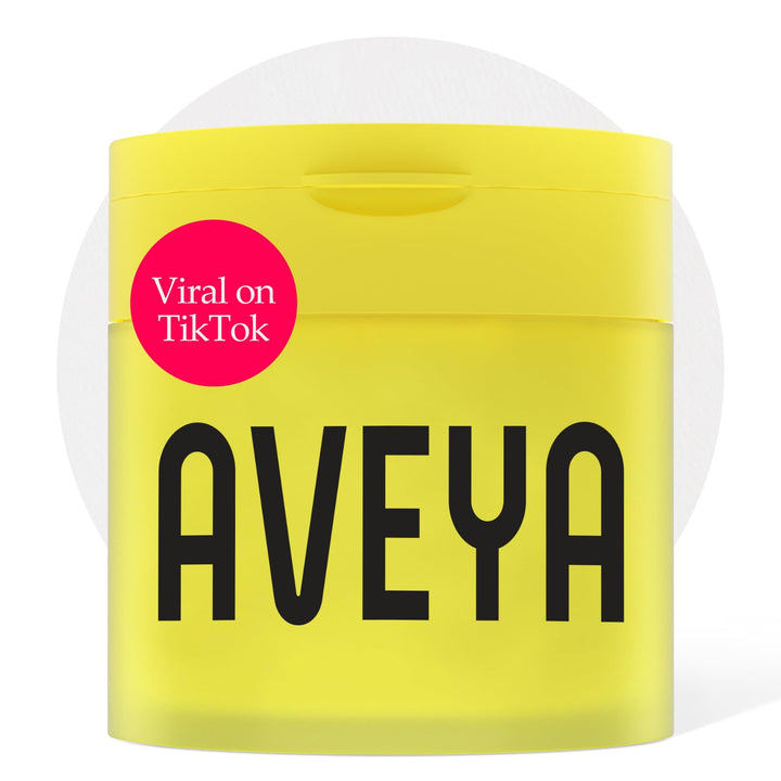 AVEYA front packaging jar showing product and count for convenient skincare