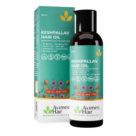 AVIMEE HERBAL front packaging of 100ml Keshpallav hair oil showing bottle and box benefit: clear product identity