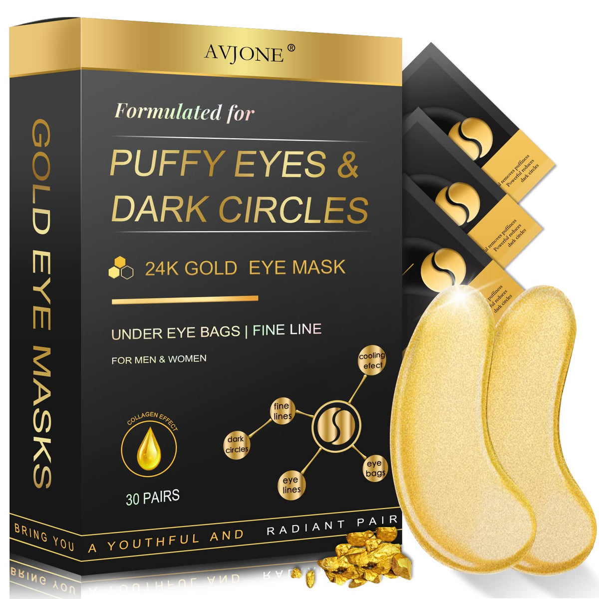 AVJONE front packaging showing 30 pairs and benefits for refreshed eyes