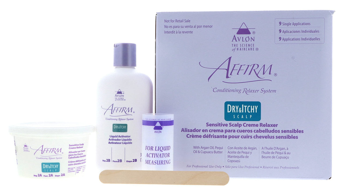 Avlon Affirm components layout showing activator, measuring bottle and spatula