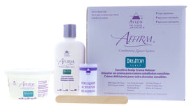 Avlon Affirm components layout showing activator, measuring bottle and spatula