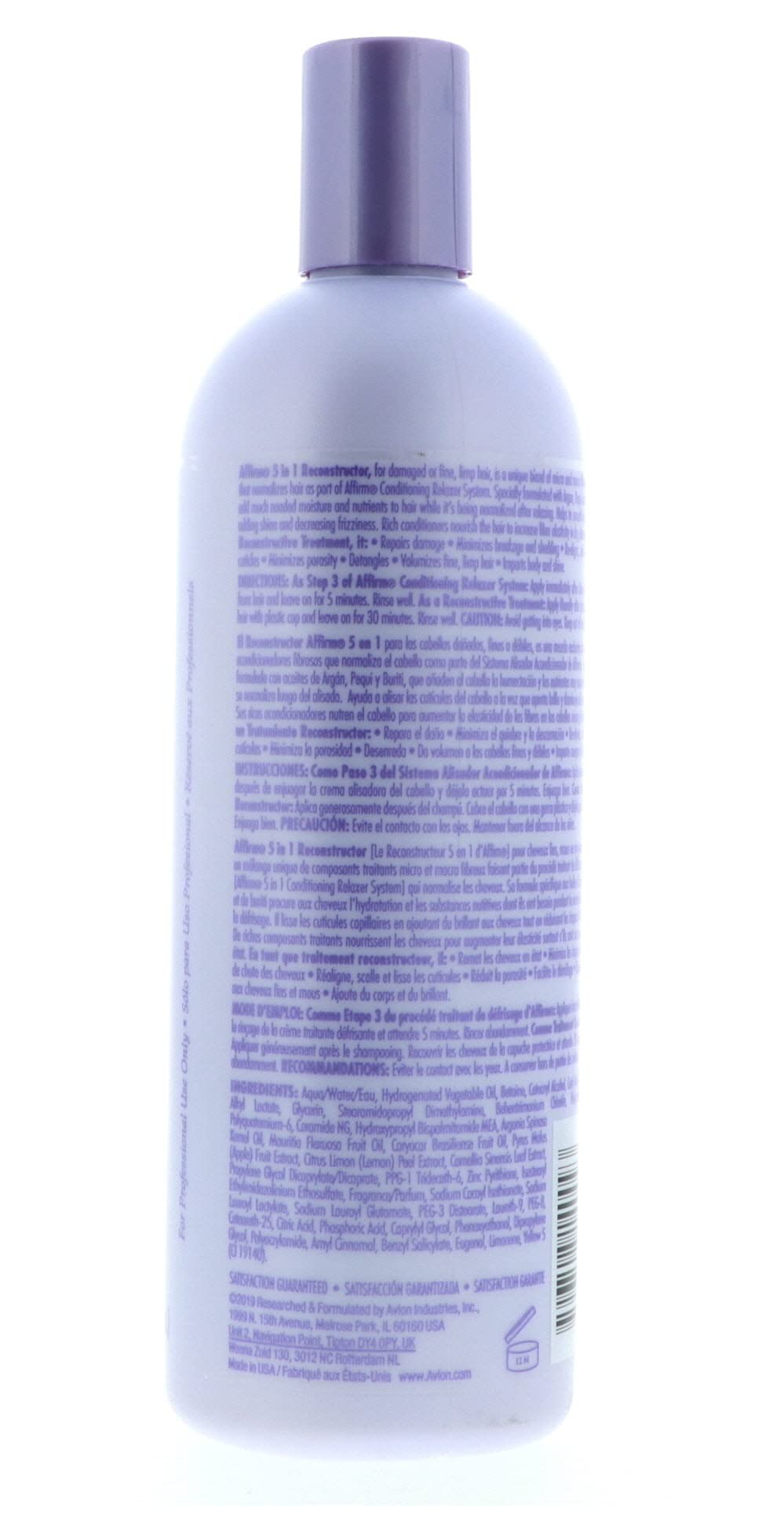 Avlon Affirm label detail highlighting fibrous conditioners and usage instructions