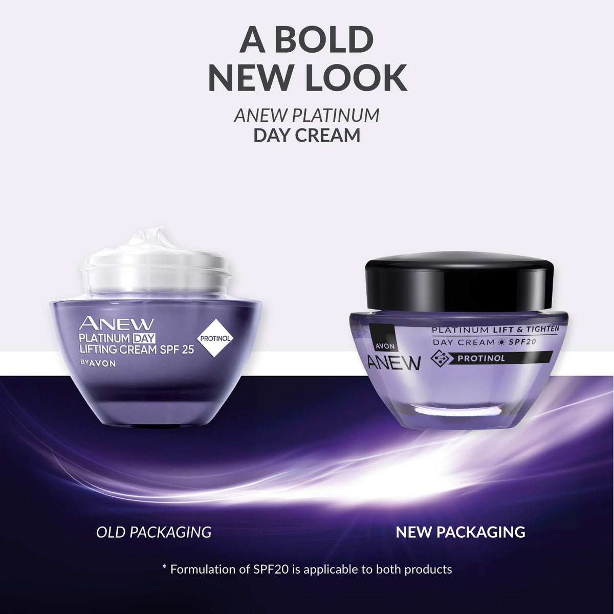 AVON Anew Platinum jar on bathroom shelf styled for daily skincare ritual