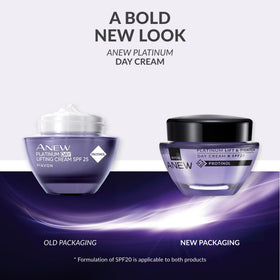 AVON Anew Platinum jar on bathroom shelf styled for daily skincare ritual