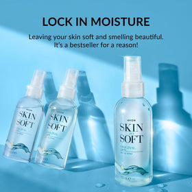AVON SKIN SO SOFT bottle in hand for size comparison and portability
