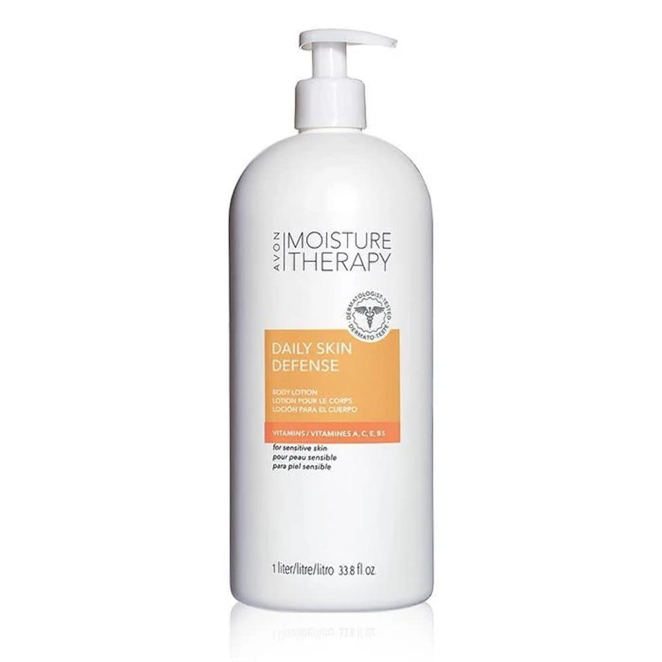 AVON Daily Skin Defense front packaging showing lightweight lotion and quick absorption benefit