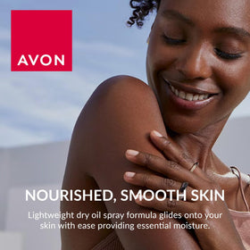AVON SKIN SO SOFT oil texture on skin demonstrating quick absorption benefit