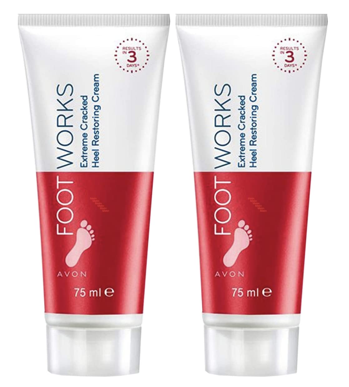 AVON Foot Works front tube showing label and tube design, clear product ID