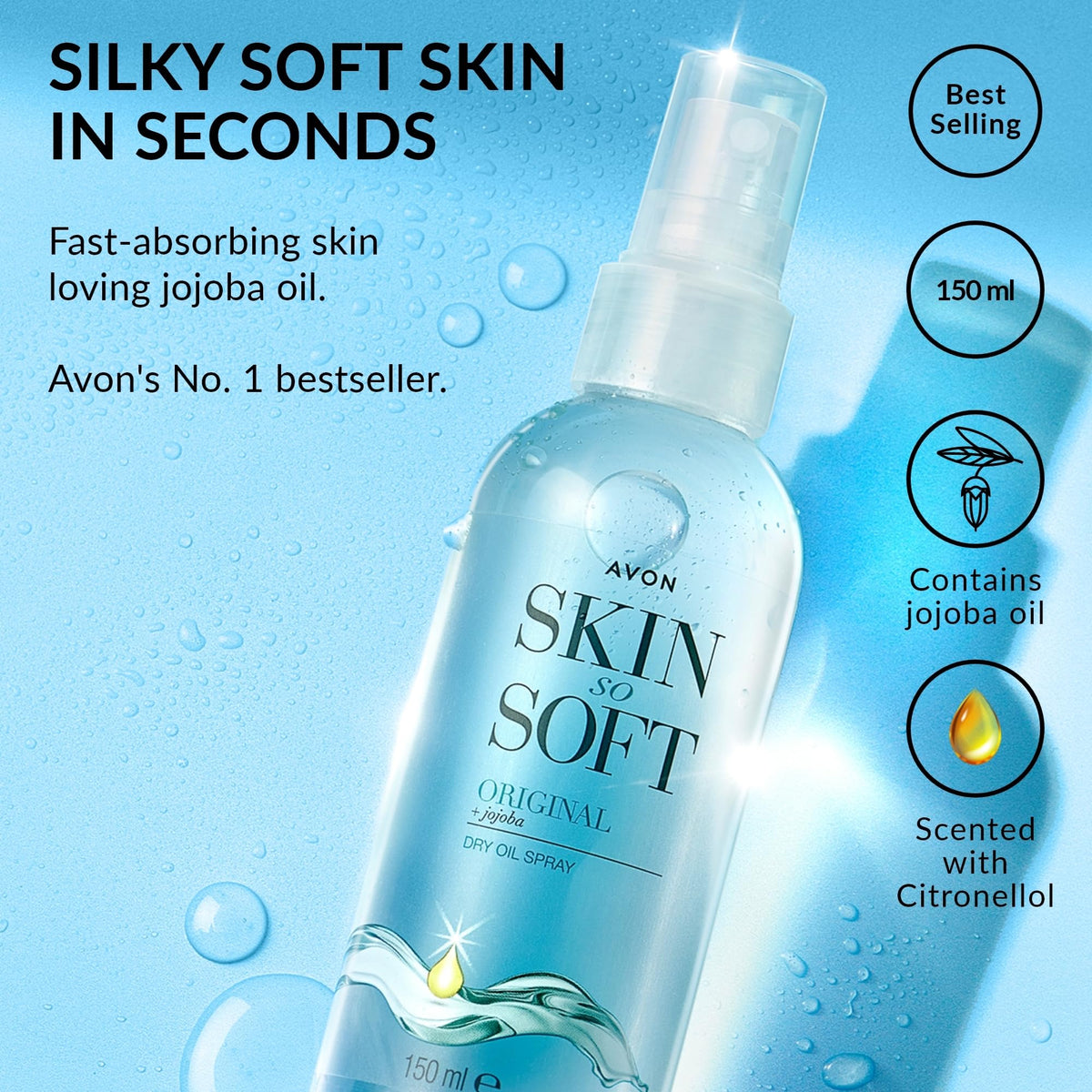 AVON SKIN SO SOFT close-up nozzle highlighting easy, even mist application