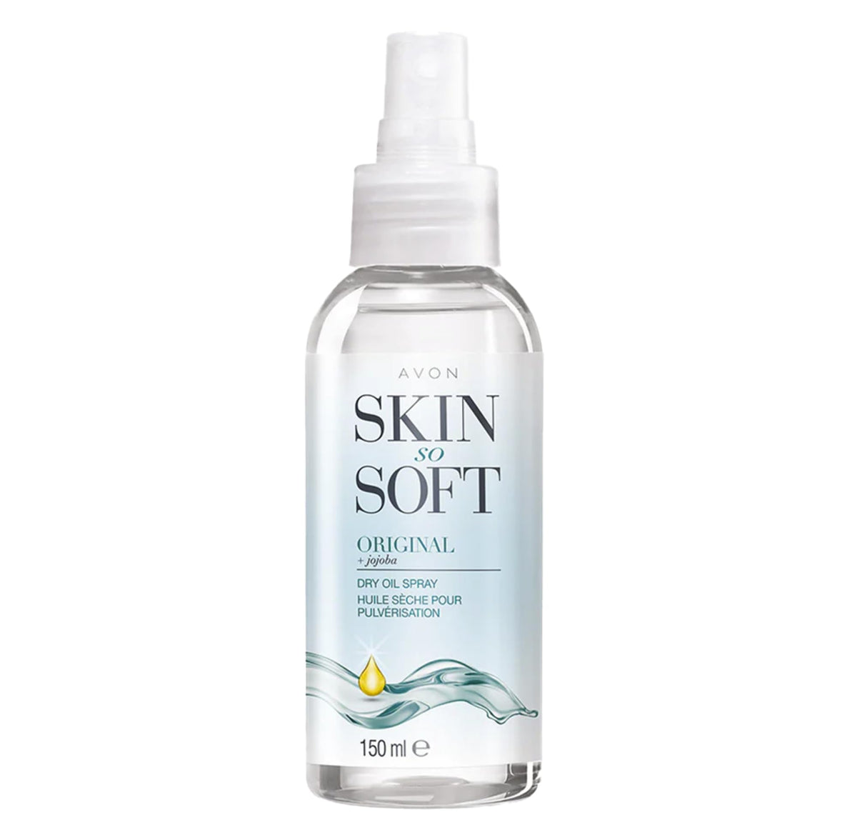 AVON SKIN SO SOFT front packaging showing travel‑size convenience and hydration