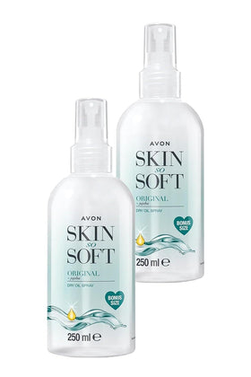 AVON SKIN SO SOFT front packaging showing two 250 ml bottles and value pack benefit