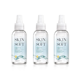 AVON SKIN SO SOFT front packaging showing three bottles and value