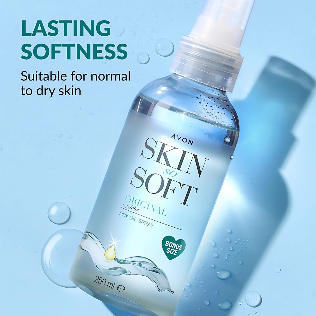 AVON SKIN SO SOFT jojoba oil texture on hand showing lightweight absorbent feel