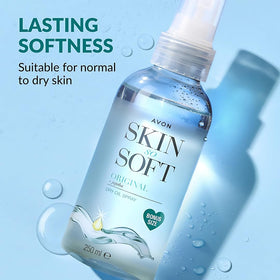 AVON SKIN SO SOFT jojoba oil texture on hand showing lightweight absorbent feel