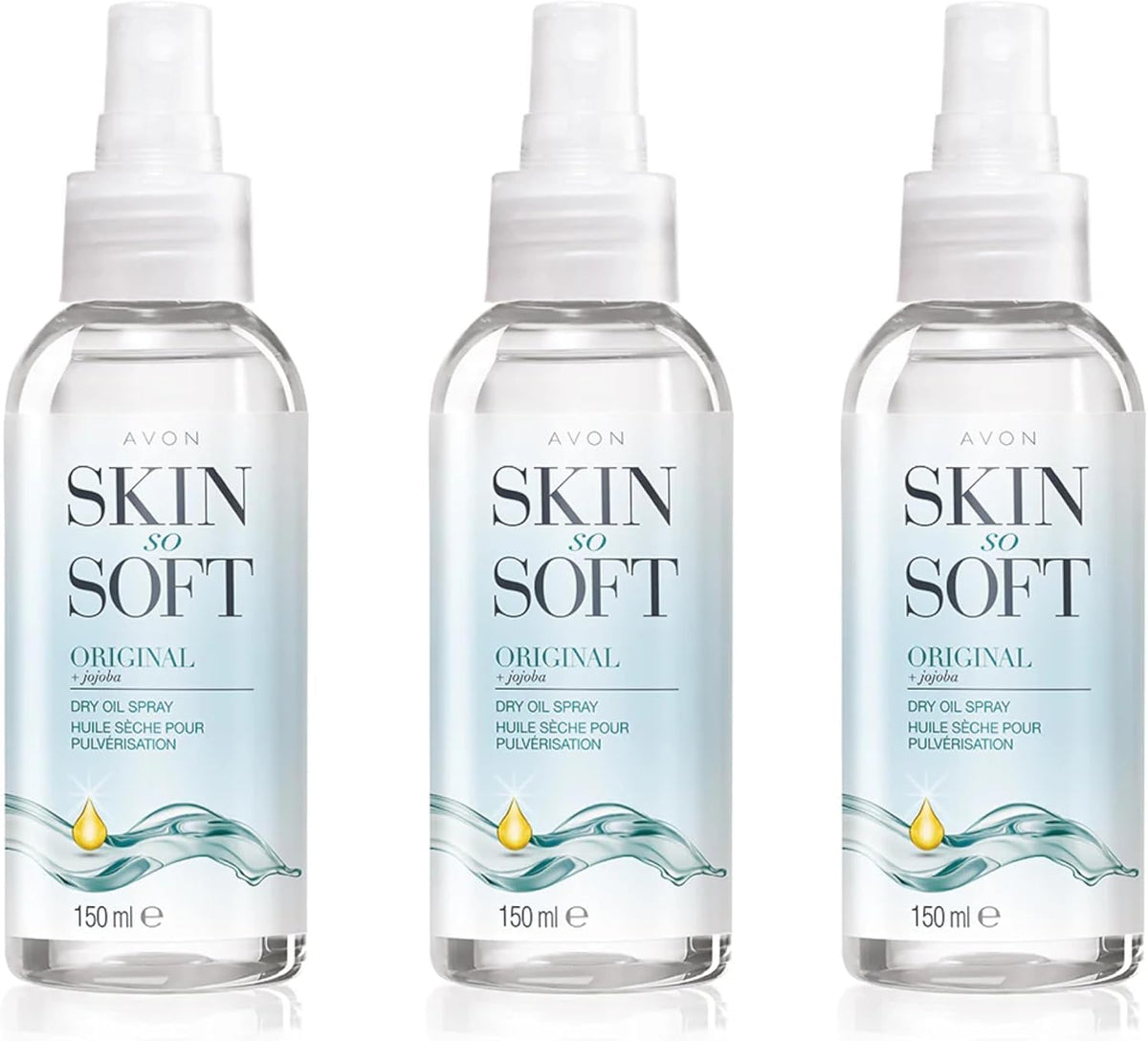 AVON SKIN SO SOFT label ingredients close-up showing jojoba and vitamin E