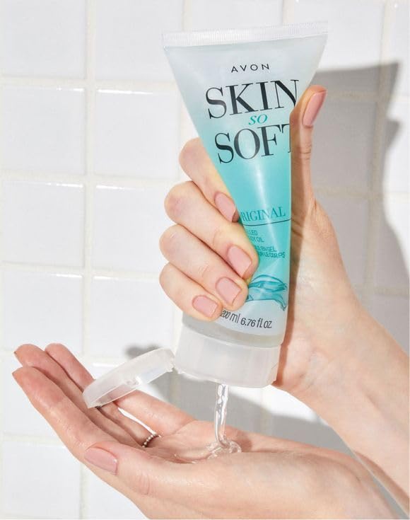 AVON Skin So Soft in bathroom setting illustrating daily post-shower hydration