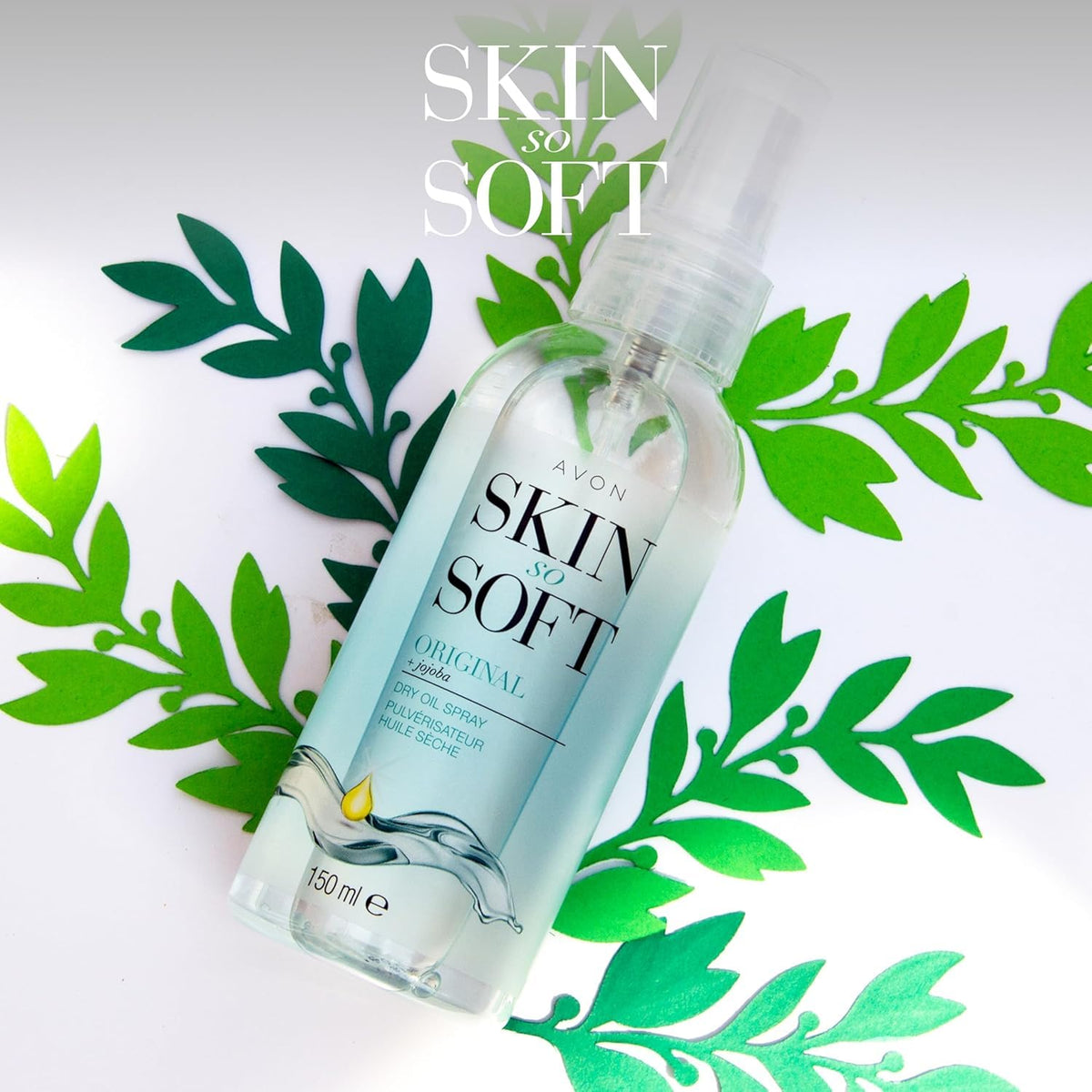 AVON SKIN SO SOFT oil texture close-up showing lightweight absorption benefit