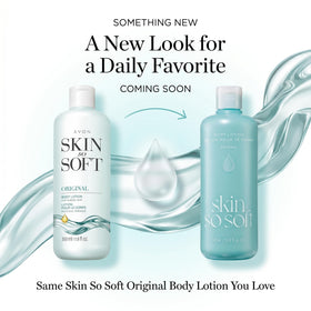 AVON lotion being dispensed onto hand demonstrating fast absorption and softening benefit