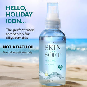 AVON SKIN SO SOFT spray action demonstrating quick, even application for convenience