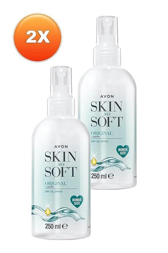 AVON SKIN SO SOFT nozzle close-up demonstrating fine mist and quick coverage benefit