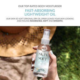 AVON SKIN SO SOFT texture on skin illustrating non-greasy finish and silky feel