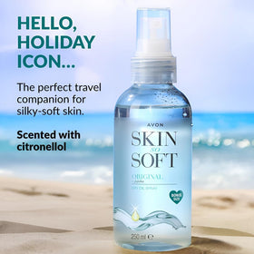 AVON SKIN SO SOFT texture on skin demonstrating lightweight absorption and smooth finish