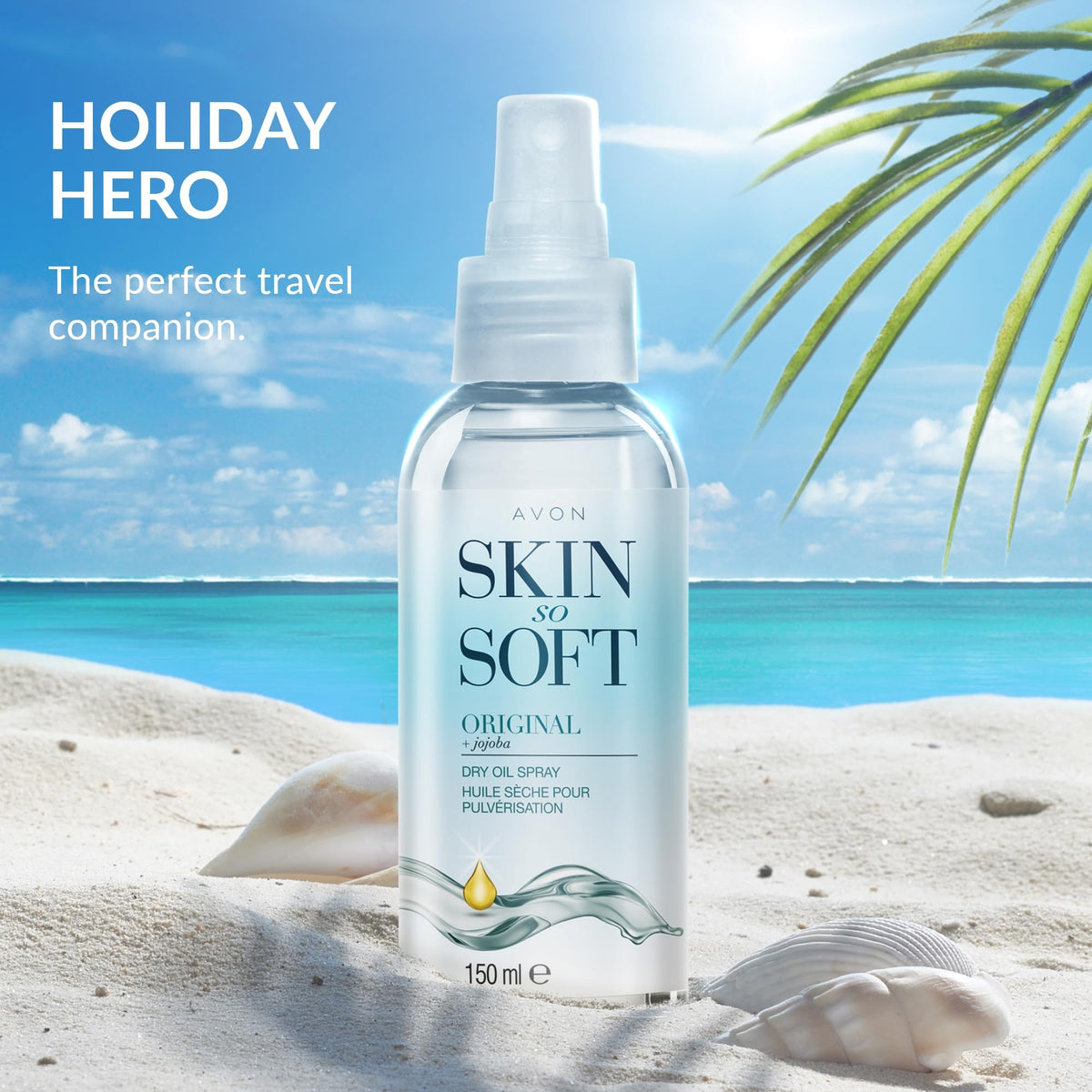 AVON SKIN SO SOFT in travel bag illustrating grab-and-go skincare benefit