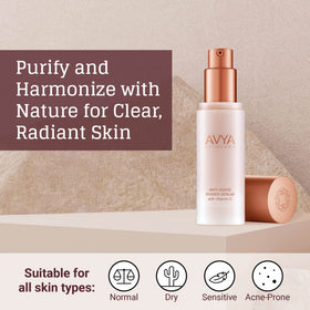Avya Skincare bottle on vanity in morning routine conveying brightening benefit