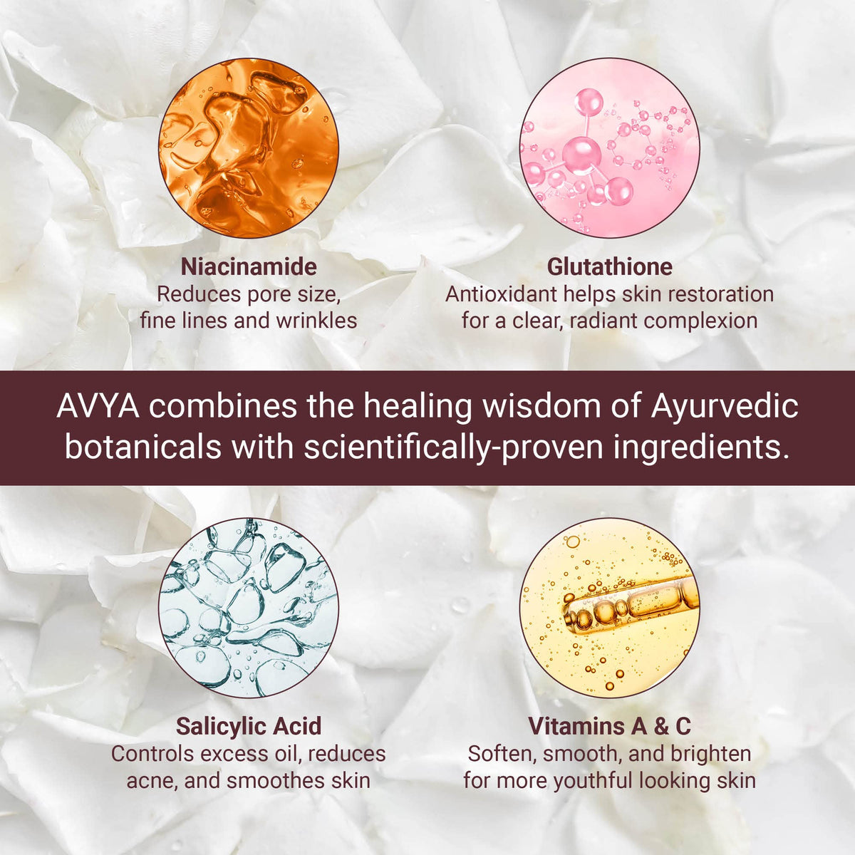 Avya Skincare hand applying serum demonstrating lightweight absorption