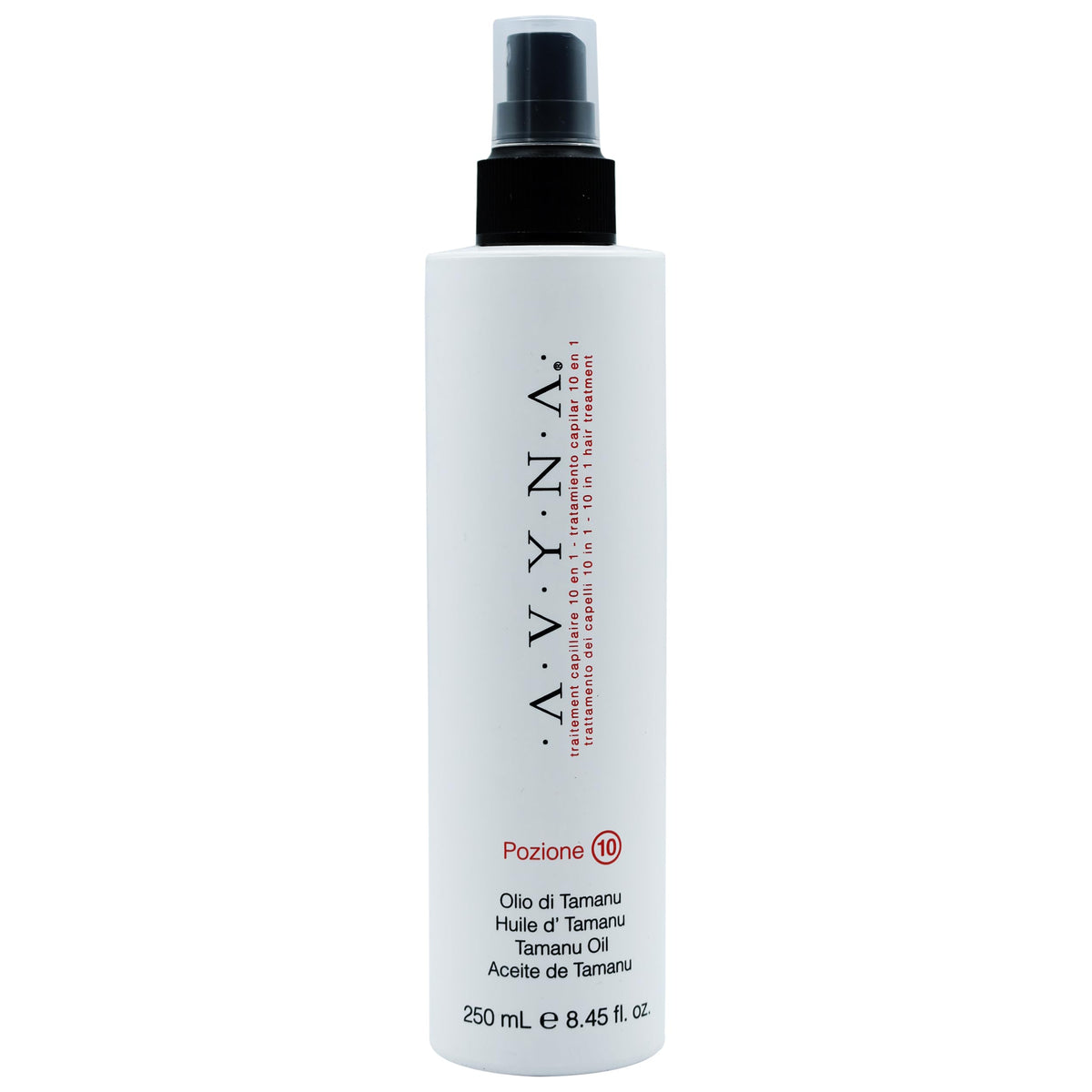 Avyna Pozione 10 front bottle showing label and spray nozzle benefit quick use