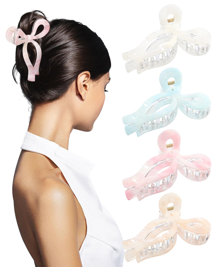 AWAYTR front view of four bow clips showing colors and glossy finish for stylish hold