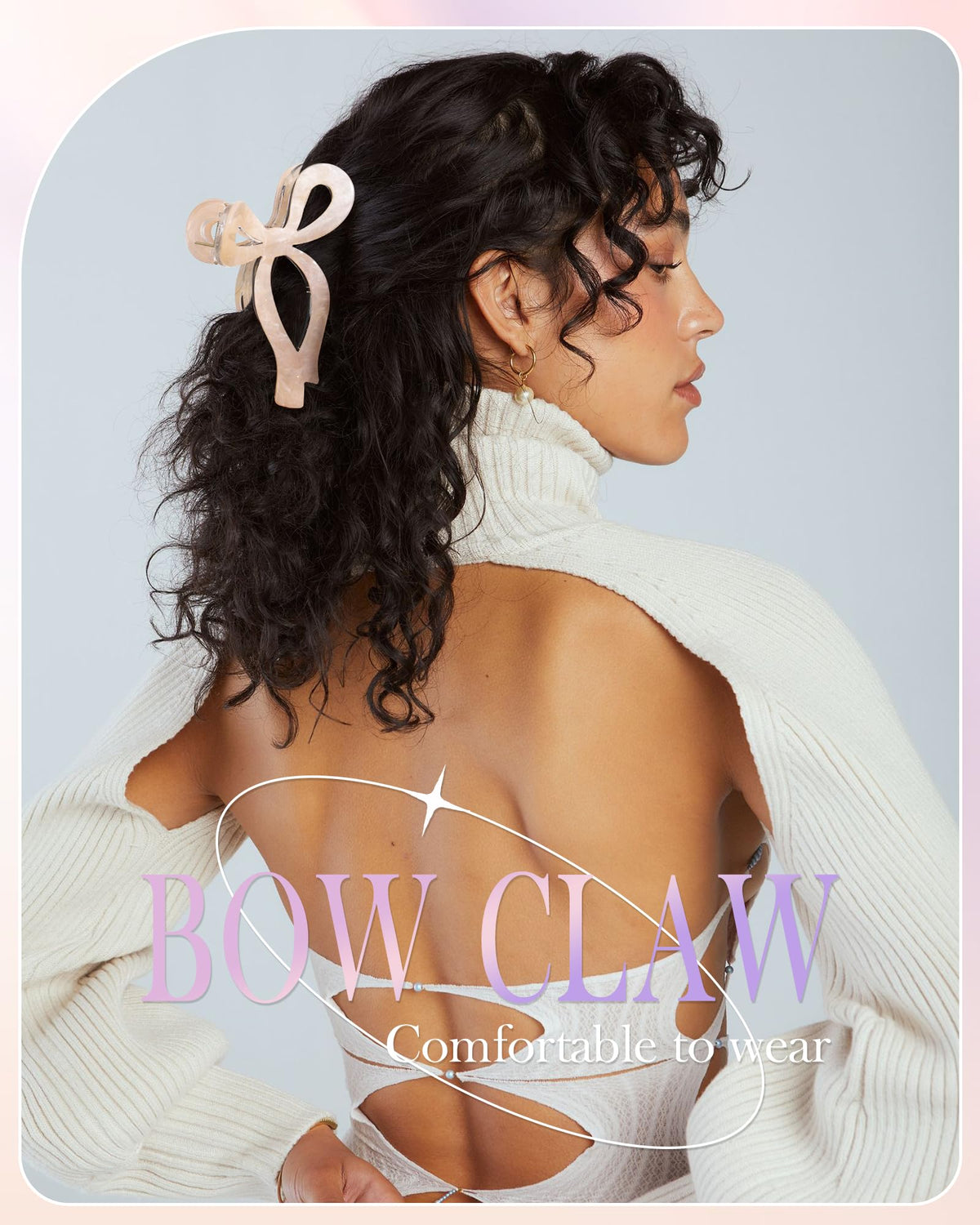 AWAYTR bow clip in bathroom on vanity during makeup showing practical everyday use
