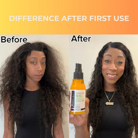 Awesome applying spray to wig midlengths to detangle and soften strands effectively