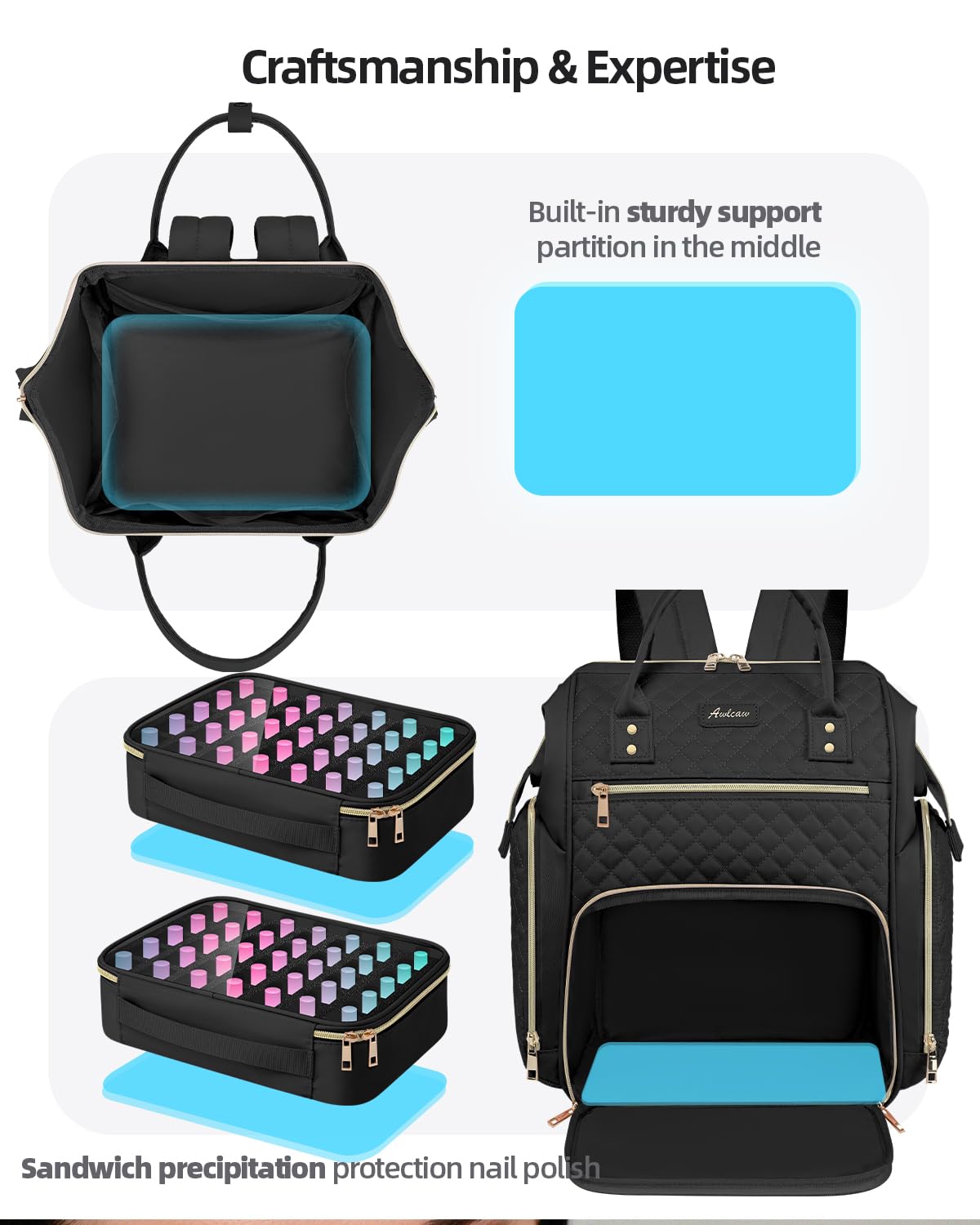 Awlcaw side pocket tool organization with elastic bands keeping files and brushes tidy