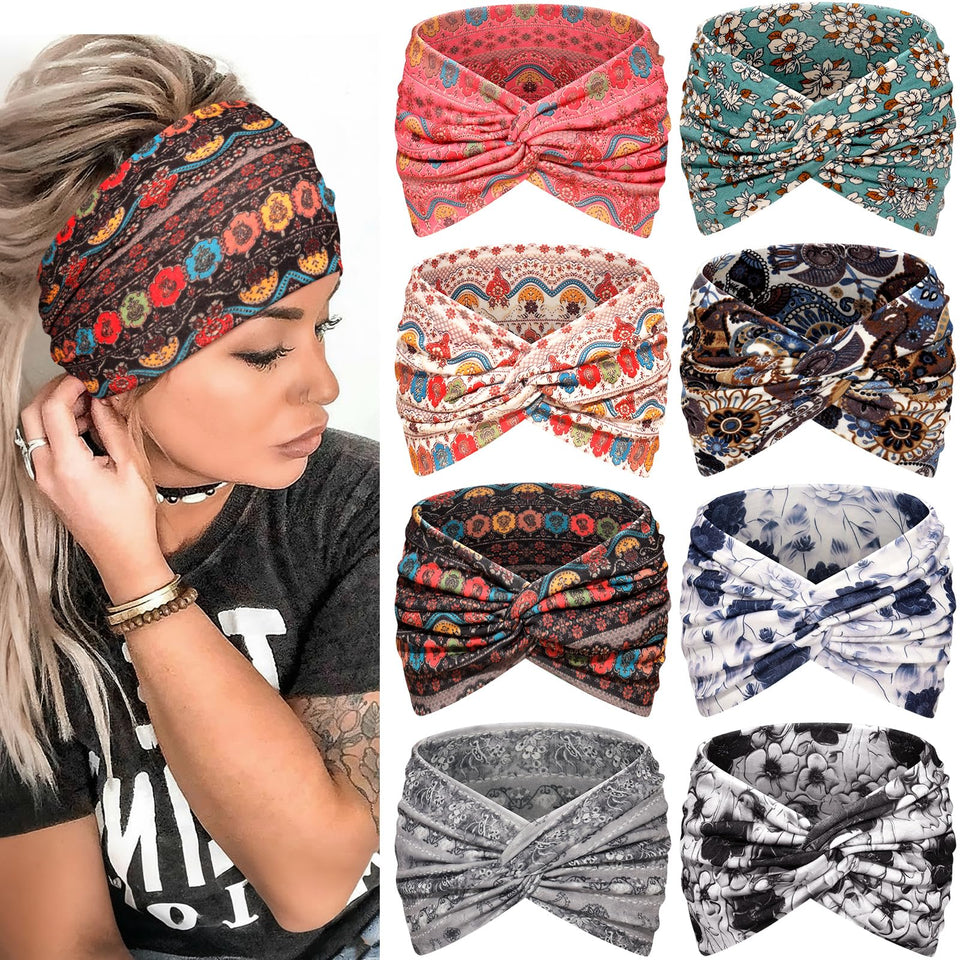 Awumbuk front view of 8-pack headbands shows set and colors for versatile styling