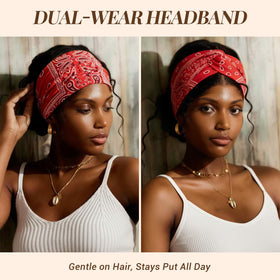 Awumbuk headband on woman doing yoga showing non-slip hold and comfort benefit