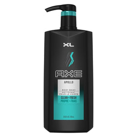 AXE Apollo front packaging showing label and 28 fl oz pump for easy dispensing
