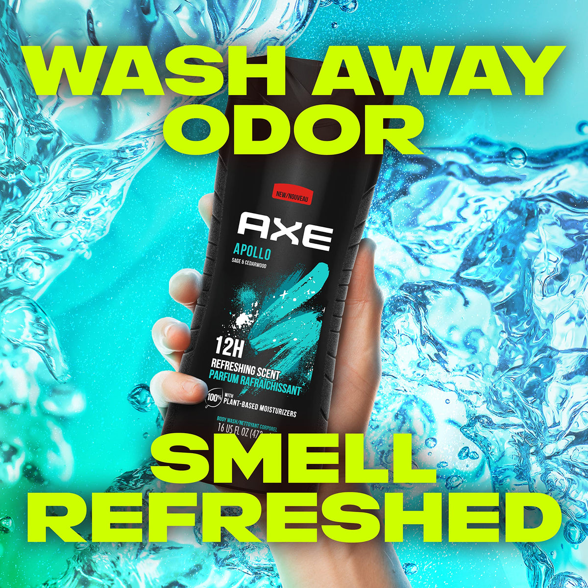 AXE Apollo in-shower use with man rinsing for long-lasting freshness