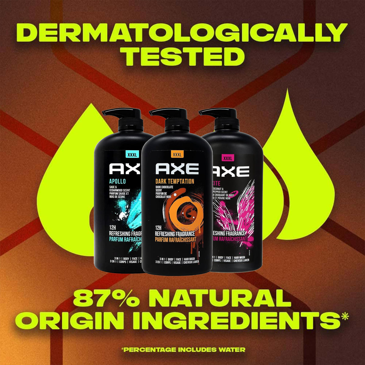 AXE bottles on bathroom shelf showing lifestyle convenience and organized storage
