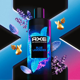AXE lifestyle image of man using Blue Lavender in shower demonstrating refreshing scent