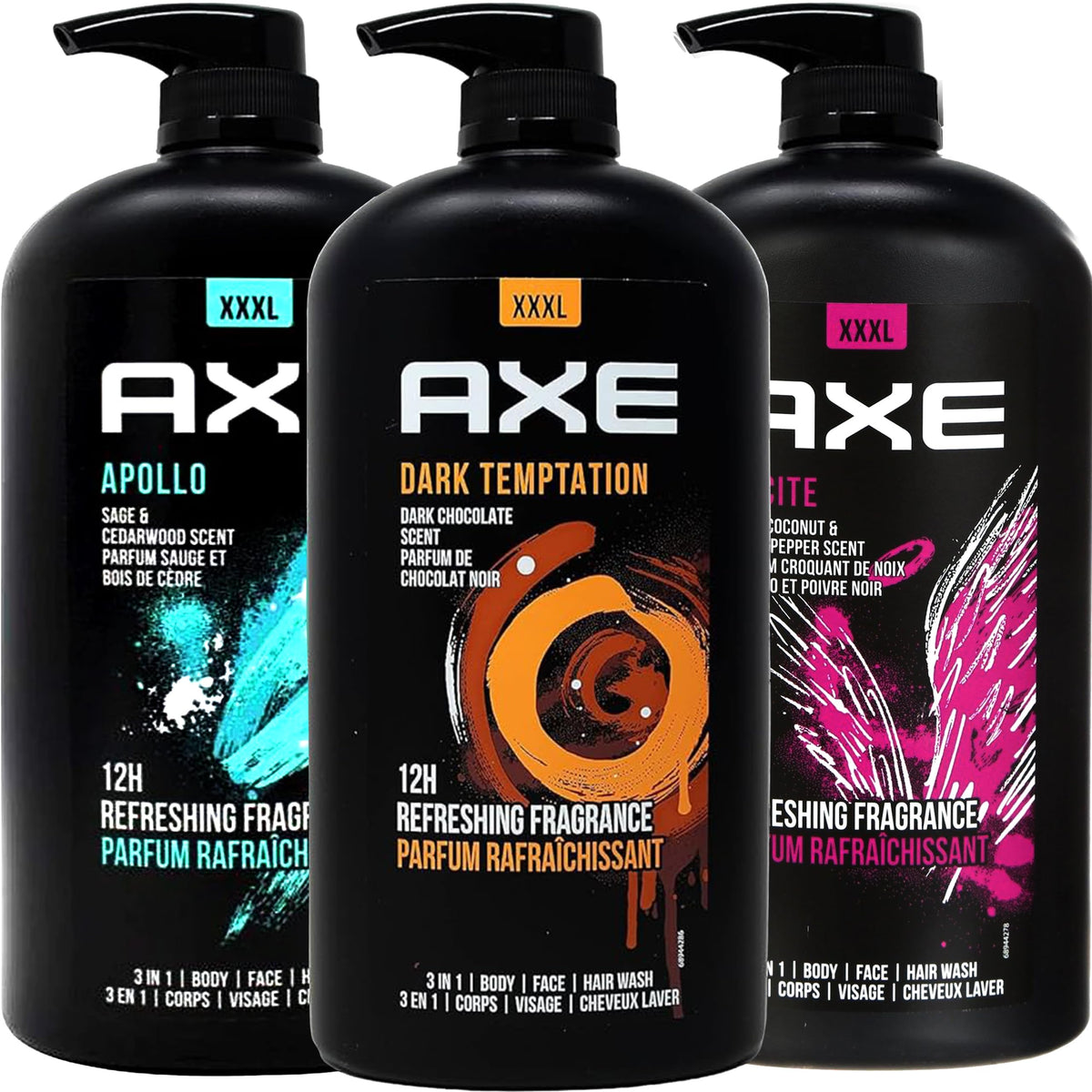 AXE Dark Temptation front pump bottle showing rich scent and easy dispensing
